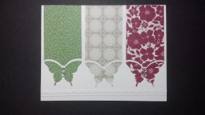 Butterfly Card: I used Elegant Butterfly Punch (127526), Whisper White Card Stock (100730), Print Poetry Designer Series Paper from the Spring Catalog (129312)