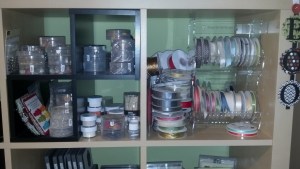 Close-up of cubbies and Ribbon Roll Controls