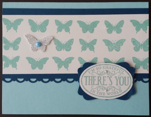 I used the Butterfly collection wheel by snipping it off the wheel. This card was inspired by Stamping School.